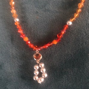 Orange, Gold, Silver Hand Beaded Necklace