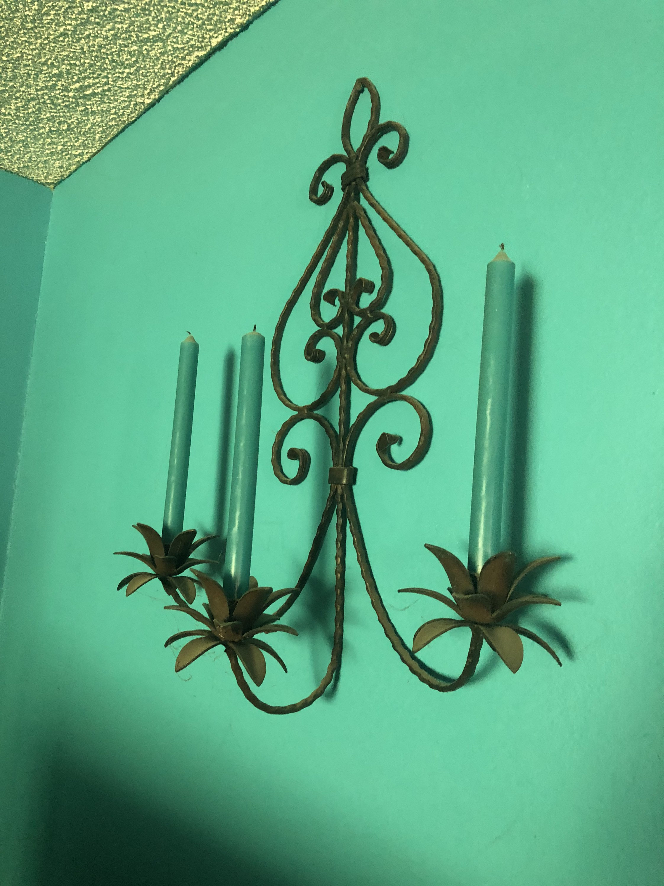 Large Wrought Iron Candelabra Wall Hanging for Three Taper Etsy