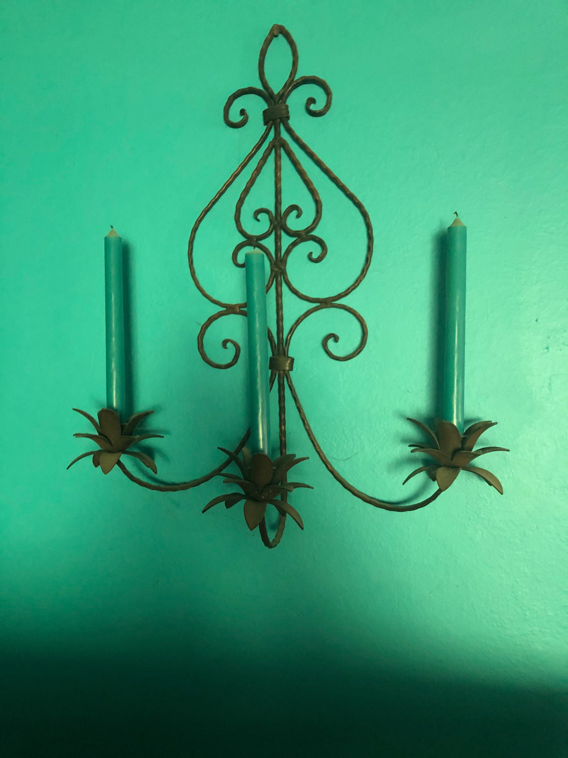 Large Wrought Iron Candelabra Wall Hanging for Three Taper Etsy