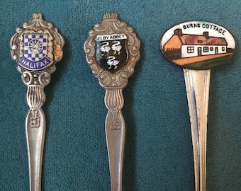 Three European Collector Spoons - Halifax and Selby Abbey, England. And Burns Cottage, Scotland