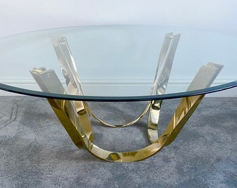 ROGER SPRUNGER Circular Glass Top with Gold Base Coffee Table