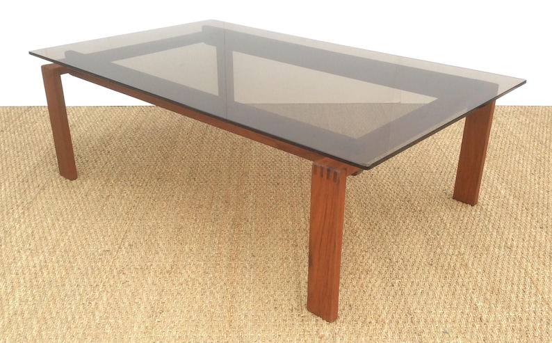Danois En Teck Table Basse Avec Plateau En Verre Teinté Bronzé Etsy