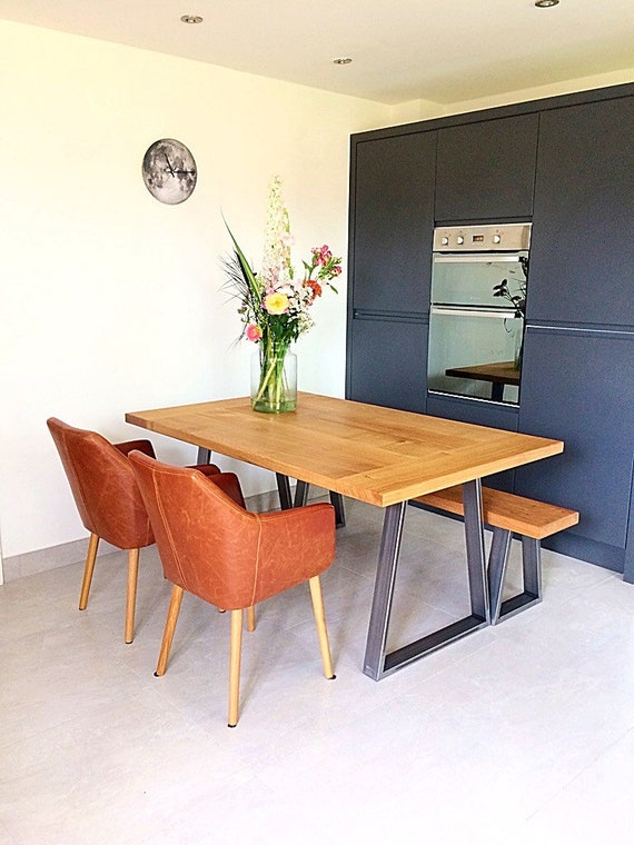 Oak Dining Table Handmade Large Custom Made Steel Legged