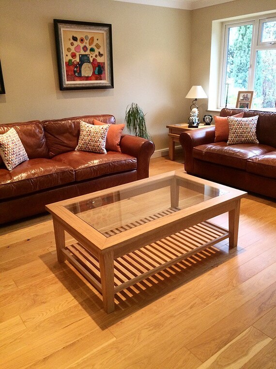 Oak Coffee Table Glass Wood