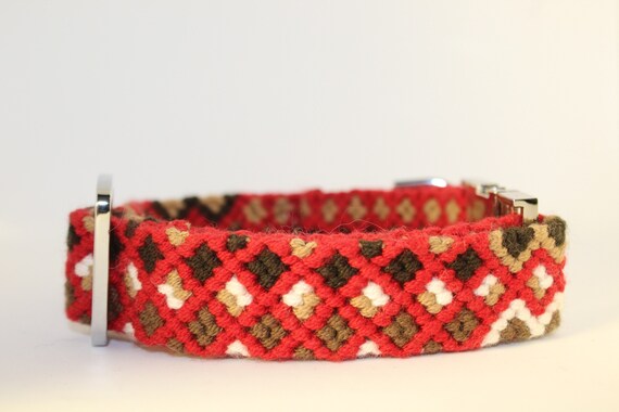 Handmade Macrame Dog Collars: Small and Medium red, brown, cream & ochre