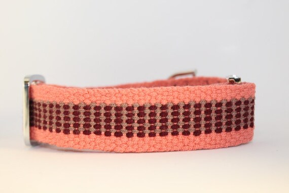 Handmade Plano Dog Collars: Medium and Large/XL coral, burgundy & gray