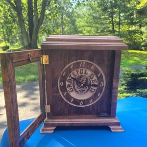 Grateful Dead “Stealie” Engraved Wood Clock – 12 x 12 x 5 – Vintage Style with Glass Door – Handmade Deadhead Decor
