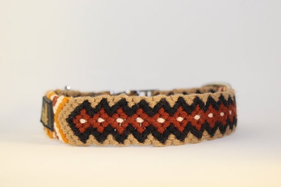 Handmade Macrame Dog Collars: Small and Medium Brown, black, white, ochre & orange
