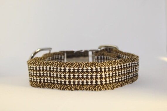 Handmade Plano Dog Collars: Small and Medium brown, khaki & white