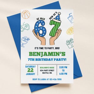 6-7 Birthday Invitation for Boys, Six Seven Meme Party Invite, Sports Pizza Games, Editable Canva Kids Birthday Template, Instant Download