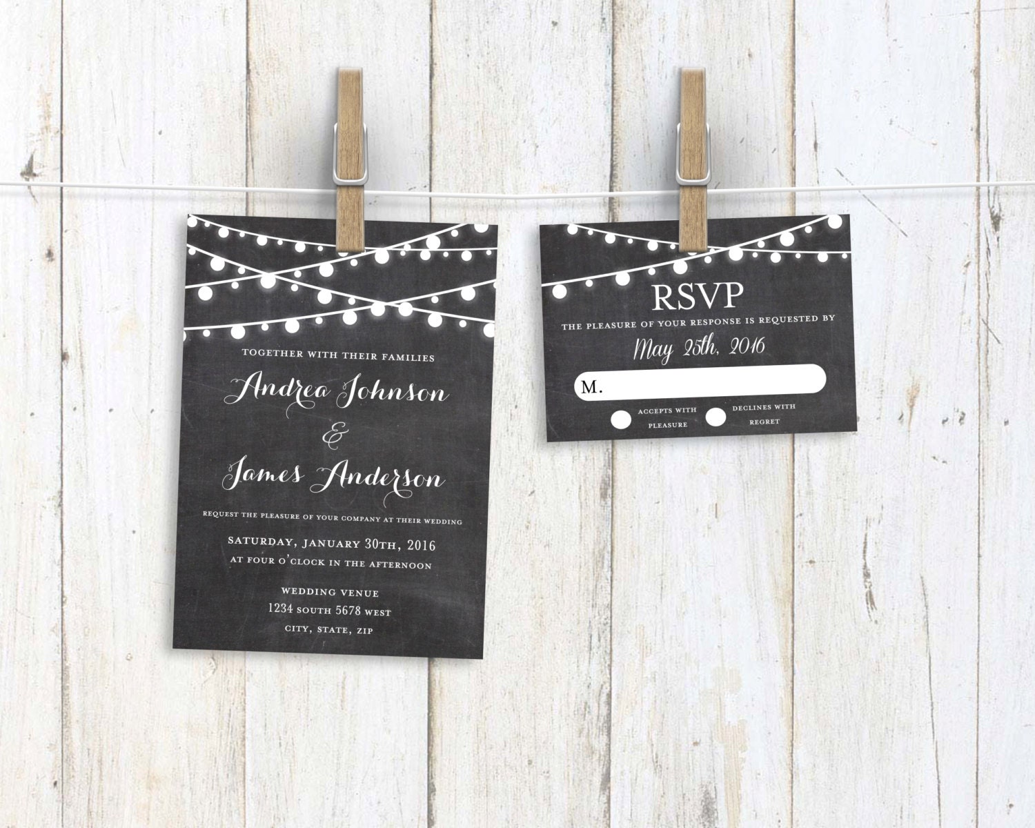 Chalkboard Wedding Invitation String Lights Wedding Etsy