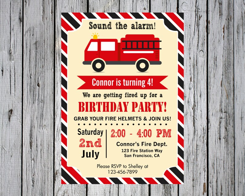 Fire Truck Invitations Fire Truck Birthday Invitation Boy Etsy