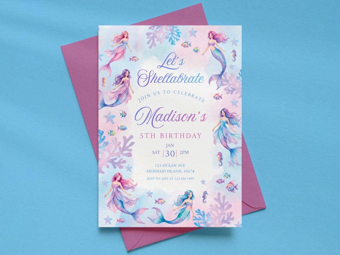Watercolor Mermaid Birthday Invitation for Girls | Under the Sea ...