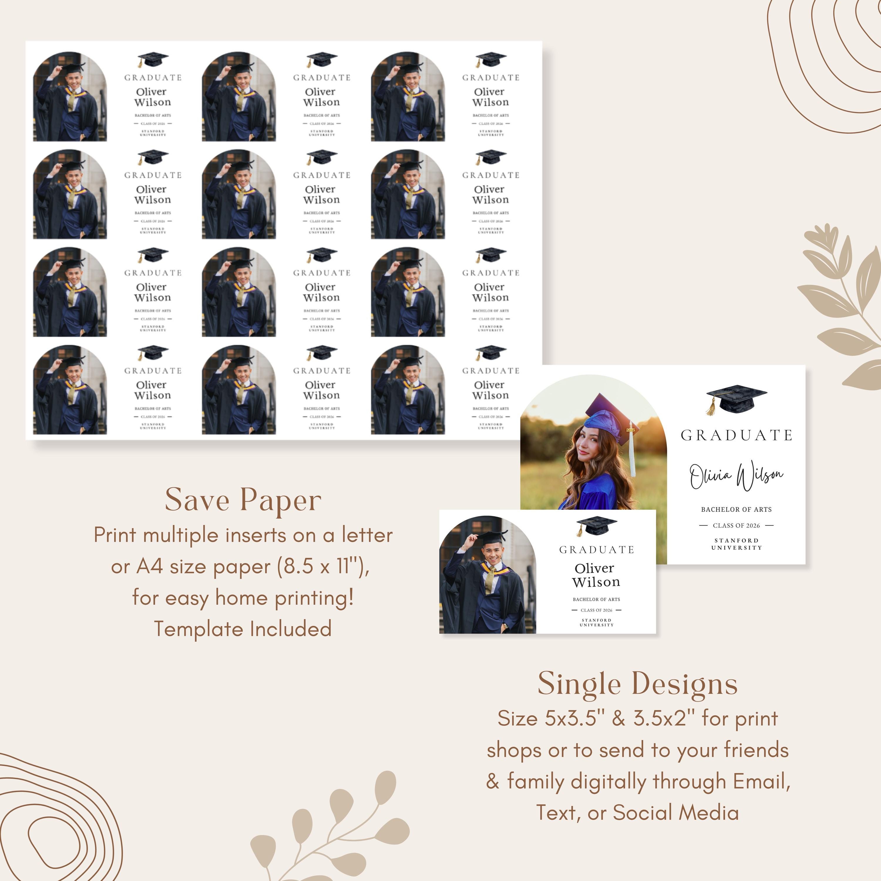 Graduation Insert Card Template With Photo, Editable Grad Party ...