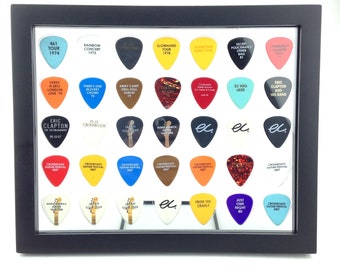 Guitar Pick Display - Clear - Holds 35 Guitar Picks - 8&quot; x 10&quot; Horizontal - Double Sided Float FRAME INCLUDED