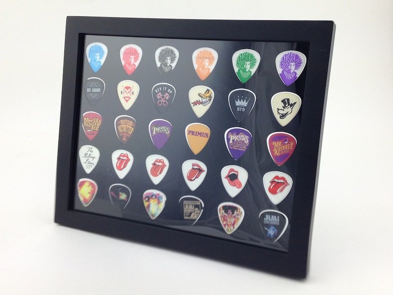 Guitar Pick Display - Black - 8" x 10" Double Sided Horizontal - Holds 30 Guitar Picks - FRAME INCLUDED image 1
