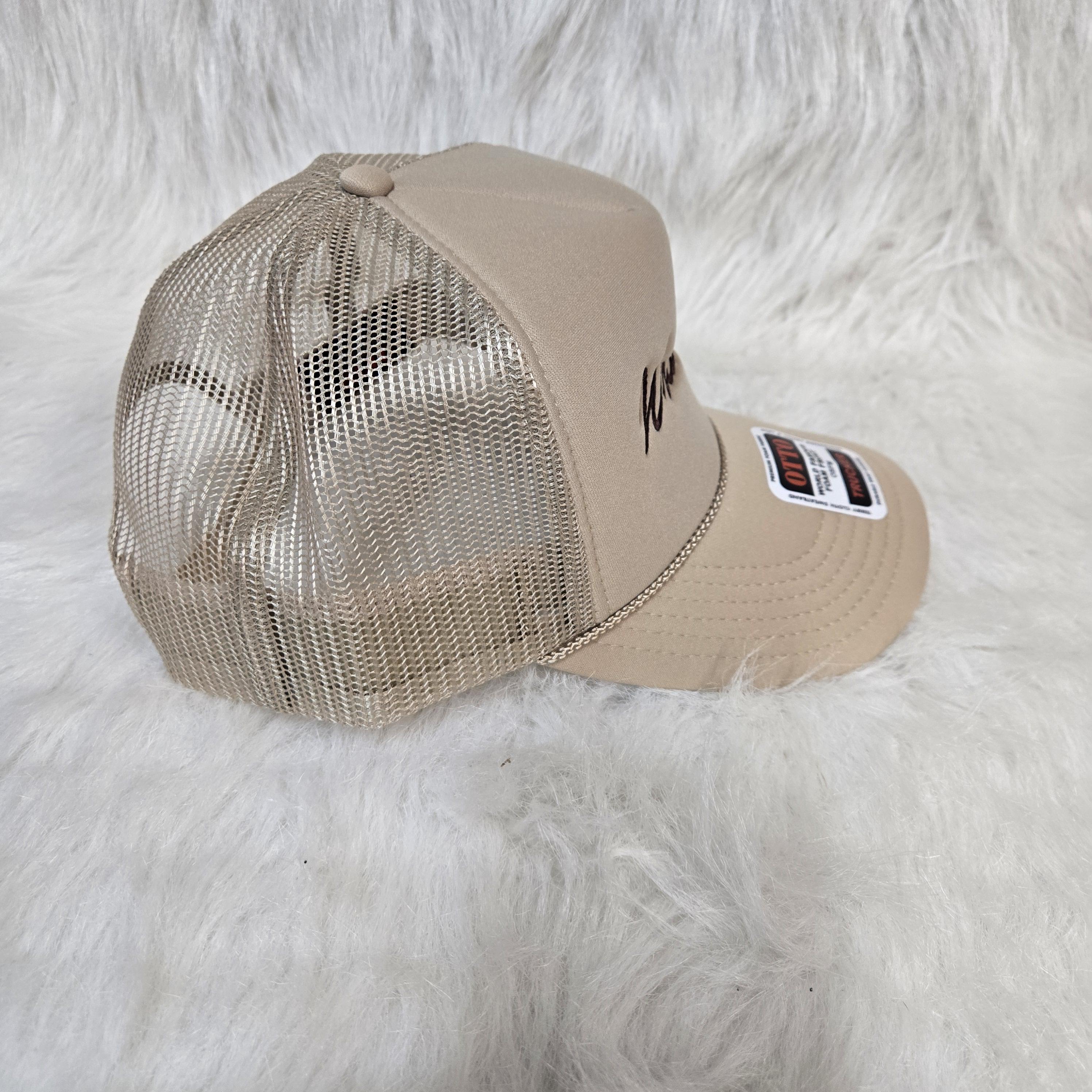 NWT OTTO Brown And Tan Snapback Trucker Hat with Wild West Embroidered Patches Tan Otto Brand Embroidered Trucker Hat: Wranglin main image 2
