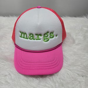Neon Pink Foam Front Embroidered Trucker Hat,  Margs  Funny Humor, Margaritas