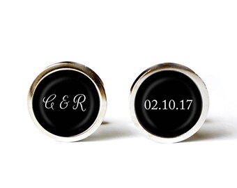Personalized Wedding Cufflinks, Groom Wedding Cufflinks, Date and Initials Cufflinks, Engraved CuffLinks, Elegant Monogrammed Cufflinks UK