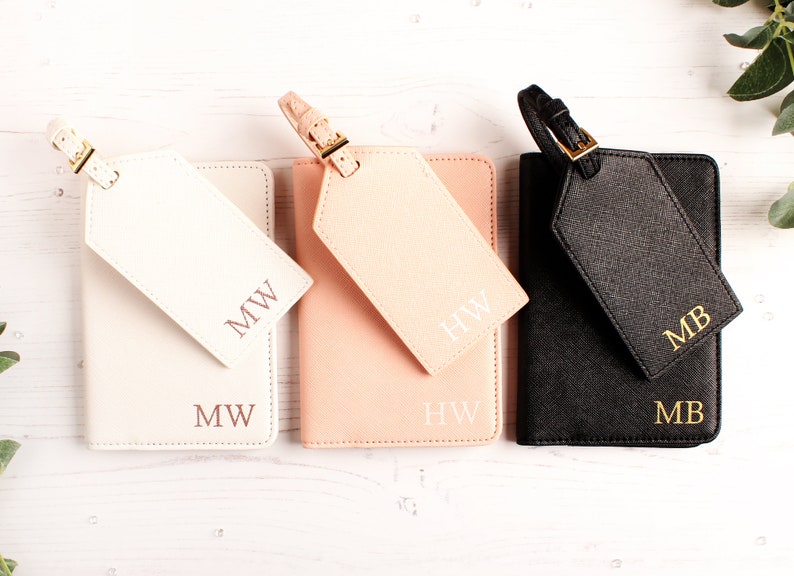personalised passport cover and luggage tag set