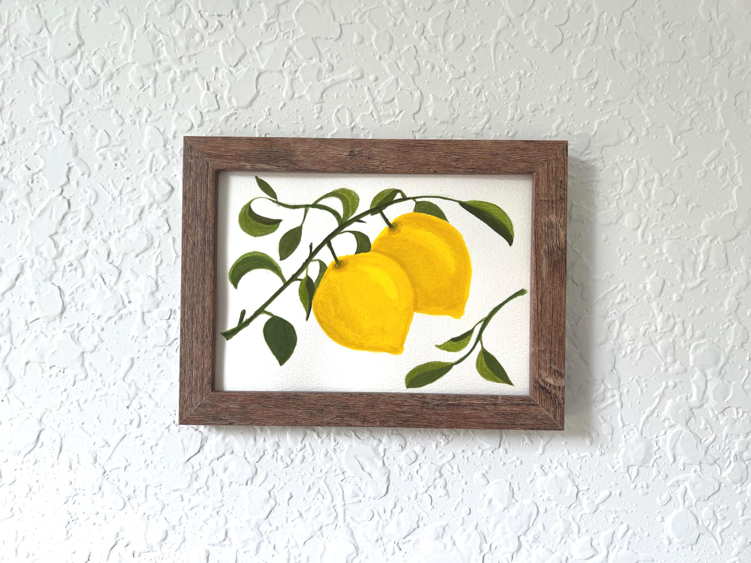 Lemons on the branch. Original watercolor painting, unframed.