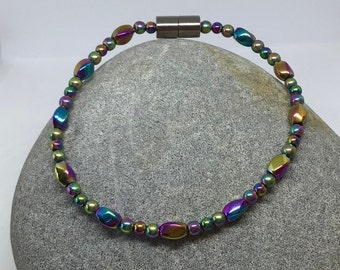 Rainbow Coloured Magnetic Hematite Anklet