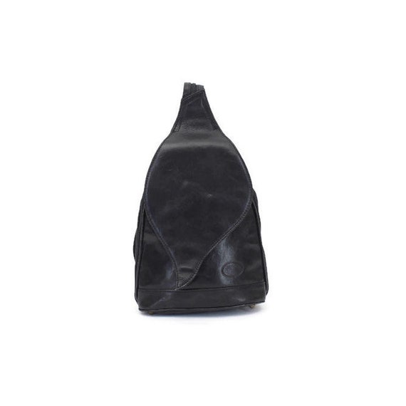 black leather flap backpack