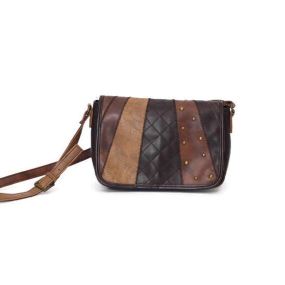 1980s Vintage brown crossbody bag in brown patchwo