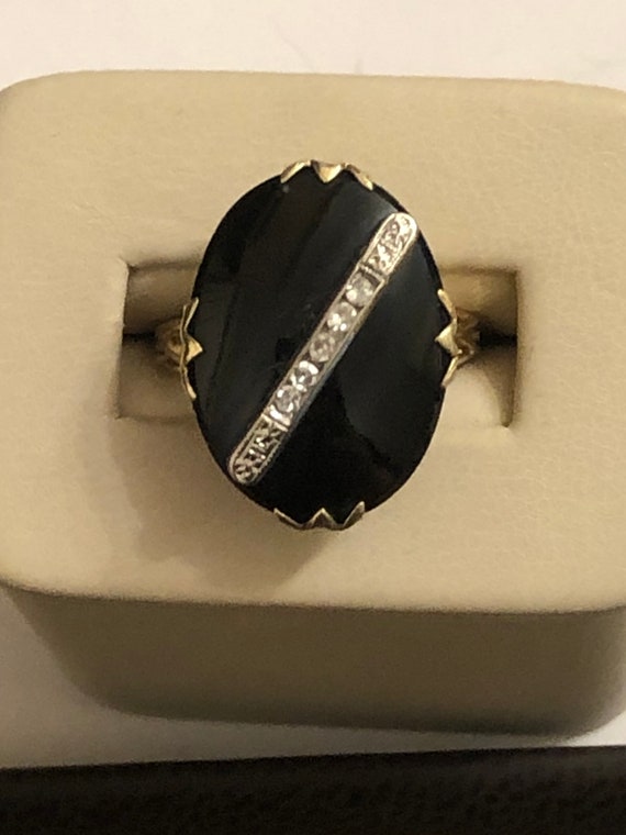 Ladies Vintage Black Onyx And Diamond Ring Gem