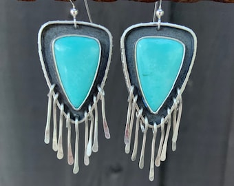 READY TO SHIP Geometric Triangle Dangles Hoops Gugma Women/'s Minimalist Jewelry Campitos Turquoise Sterling Silver Hoop Earrings #003