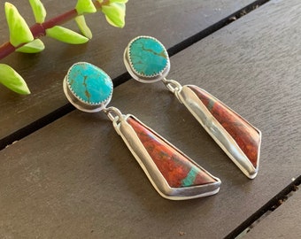 Kingman turquoise, Sonora Sunrise, and sterling silver earrings - artisan, bohemian, Southwestern style, hippie chic, gift for women