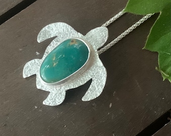 Turtle necklace in turquoise and sterling silver - ocean, sea, nautical, talisman, beach, tropical, gift for women