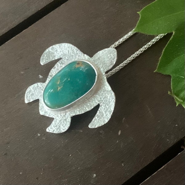 Turtle necklace in turquoise and sterling silver - ocean, sea, nautical, talisman, beach, tropical, gift for women