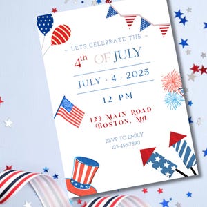 Editable Canva 4th of July Invitation Template | 5×7 Digital Download Party Invite