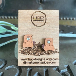 Cute Beaver Studs, Beaver Earrings, Beaver Jewelry, Beaver Lover, Beaver, Handmade Earrings, Laser Cut Earrings, Cute Beaver Studs