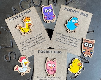 Pocket Hugs, Rooster/Chicken, Chicks, Owls, Pocket Token, Miss You Gift, Love You Gift, Back to School, Send a Hug