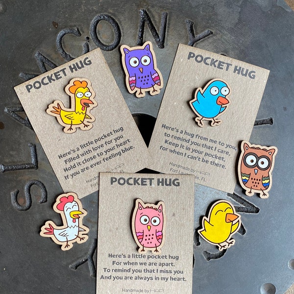 Pocket Hugs, Rooster/Chicken, Chicks Owls, Pocket Token, Miss You Gift, Love You Gift, Back to School, Virtual Hug, Mother's Day, Mom Gift