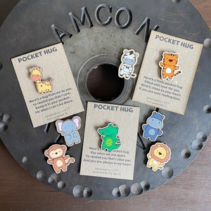 Abbracci tascabili, animali dello zoo, gettone tascabile, regalo "Mi manchi", regalo "Ti amo", regalo per il ritorno a scuola, amico tascabile, invia un abbraccio, regalo di amicizia