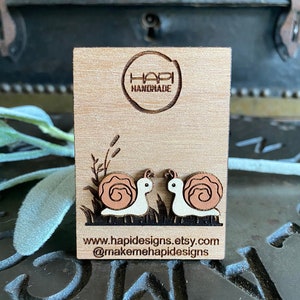 Cute Snail Studs, Snail Earrings, Snail Jewelry, Snail Gift, Snail Lover, Handmade Earrings, Animal Earrings, Laser Cut Earrings, 3 Colors