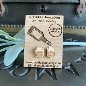 Bourbon on the Rocks Wood Earrings, Bourbon Earrings, Bourbon Drinker, Bourbon Gift, Stud Earrings, Bourbon Lover, Cute Studs