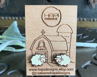 Cute Sheep Studs, Sheep Earrings, Sheep Jewelry, Sheep Gift, Animal Earrings, Handmade Earrings, Laser Cut Earrings, Cute Studs