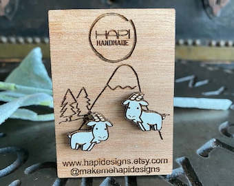 Cute Mountain Goat Studs, Mountain Goat Earrings, Goat Jewelry, Goat Lover Gift, Animal Earrings, Handmade Earrings, Laser Cut Earrings