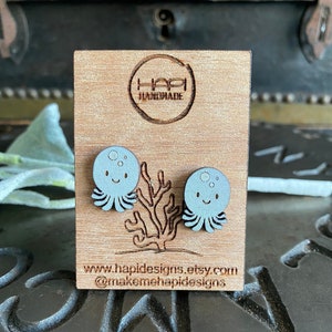 Cute Octopus Studs, Octopus Earrings, Octopus Jewelry, Octopus Gift, Animal Earrings, Handmade Earrings, Laser Cut Earrings, Cute Studs