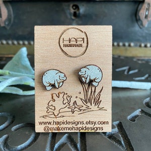 Cute Manatee Studs, Manatee Earrings, Manatee Jewelry, Manatee Gift, Animal Earrings, Handmade Earrings, Laser Cut Earrings, Sea Cow Studs