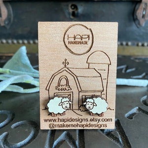 Cute Sheep Studs, Sheep Earrings, Sheep Jewelry, Sheep Gift, Animal Earrings, Handmade Earrings, Laser Cut Earrings, Cute Studs