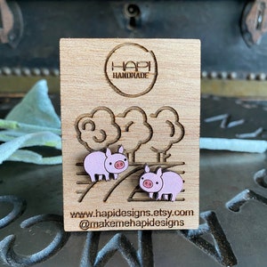 Cute Pig Studs, Pig Earrings, Pig Jewelry, Pig Gift, Animal Earrings, Handmade Earrings, Laser Cut Earrings, Cute Pink Pig Studs