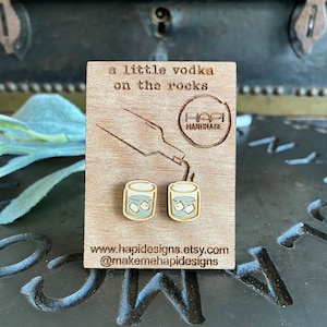 Vodka on the Rocks Wood Earrings, Vodka Earrings, Vodka, Vodka Gift, Cocktail Earrings, Stud Earrings, Vodka Lover, Cute Studs,Vodka Drinker