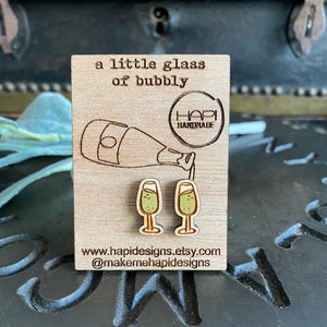 Champagne Earrings, Prosecco Earrings, Glass of Bubbly Earrings, Champagne Studs, Prosecco Studs, Champagne Lover, Prosecco Lover,Cute Studs
