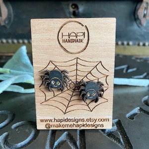 Cute Spider, Spider Earrings, Spider Jewelry, Spider Gift, Spider Lover, Handmade Earrings, Laser Cut Earrings, Cute Studs, Halloween