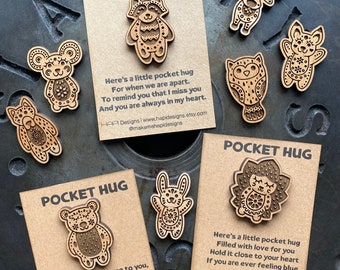 NEW - Pocket Hugs, Boho Animals, Folk Animals, Pocket Token, Miss You Gift , Love You Gift, BTS Gift, Virtual Hug,, Send a Hug